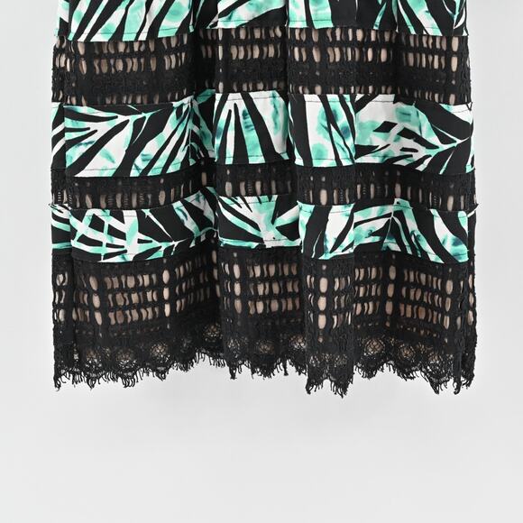 BCBGMAXAZRIA‎ Dress Sz 4 Layna Palms Print Black Teal Lace Trim Half Sleeve Mini - Picture 4 of 13